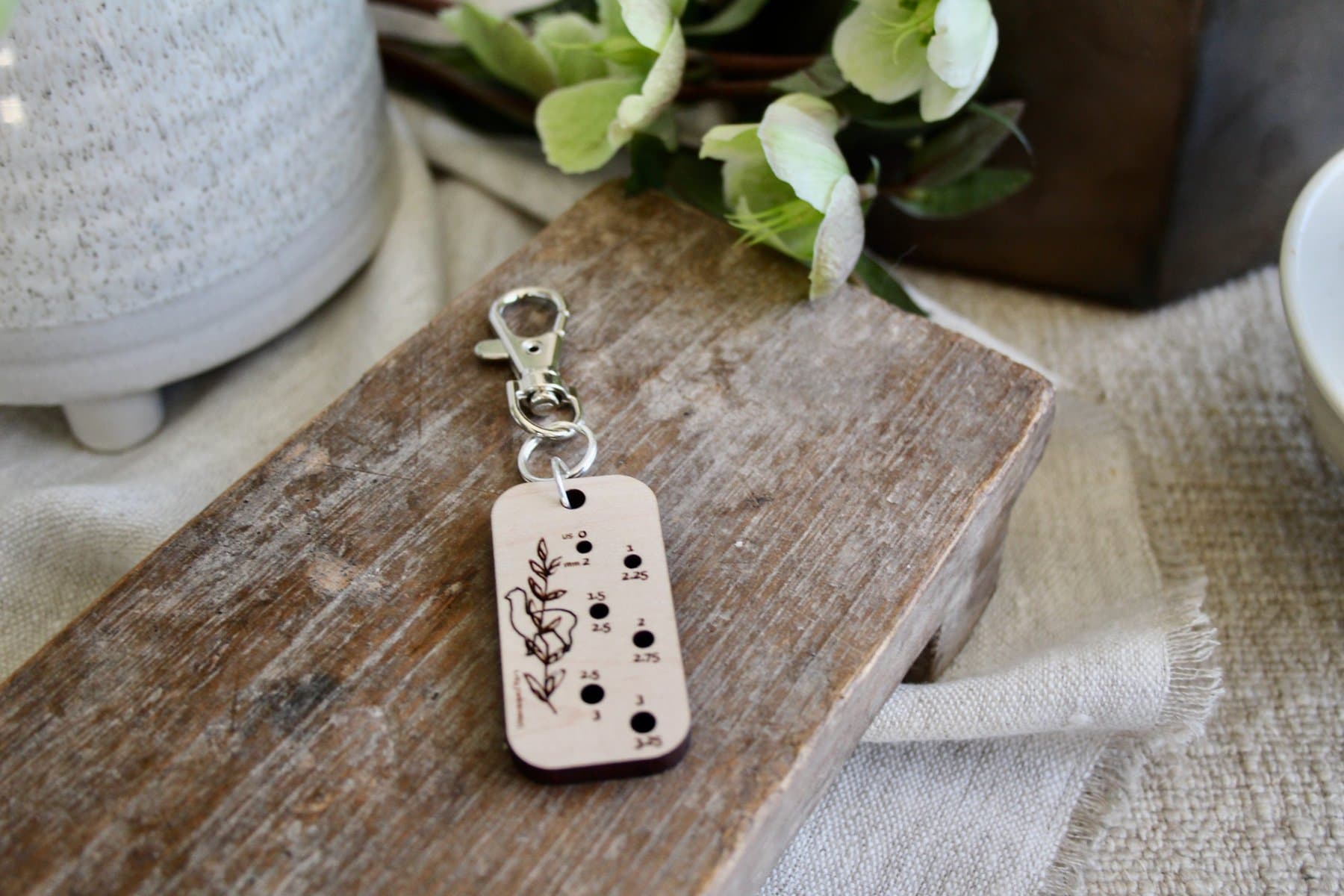 Botanical Alpaca Knitting Needle Gauge Keychain for US0 to US3