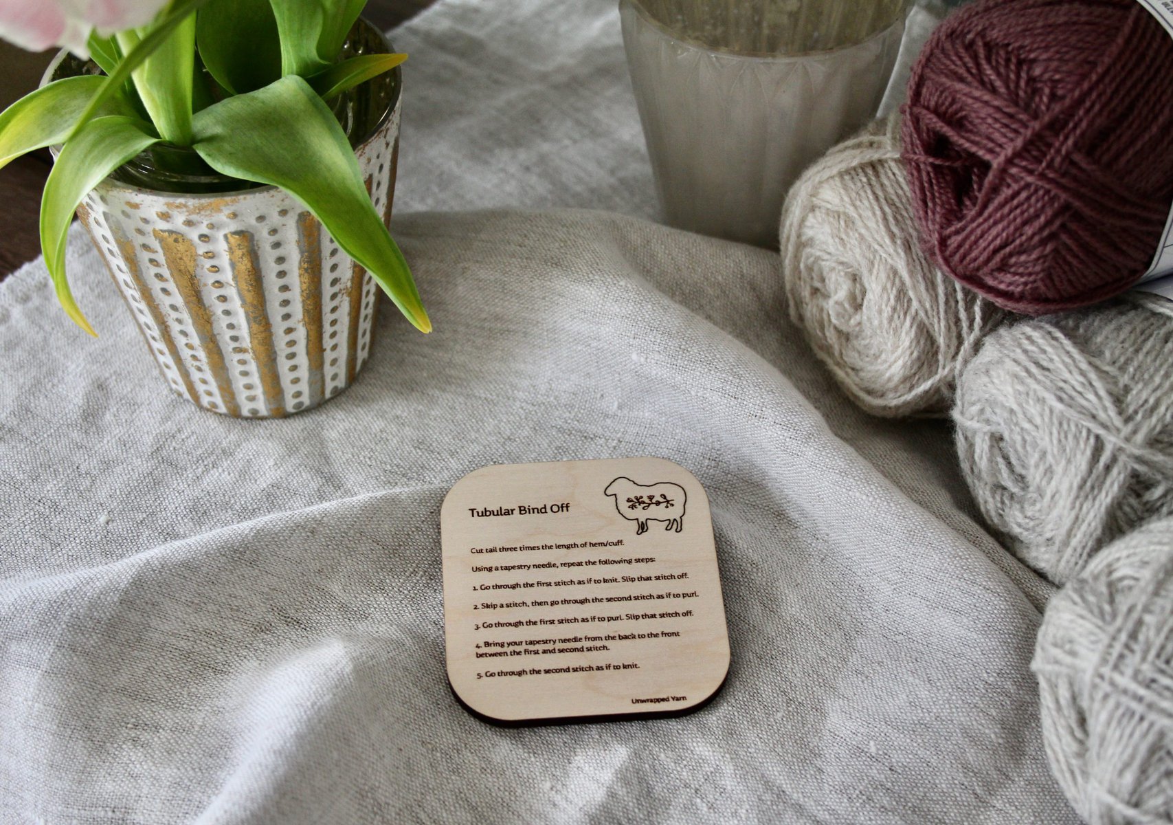Tubular Bind Off Tool with Botanical Sheep Design