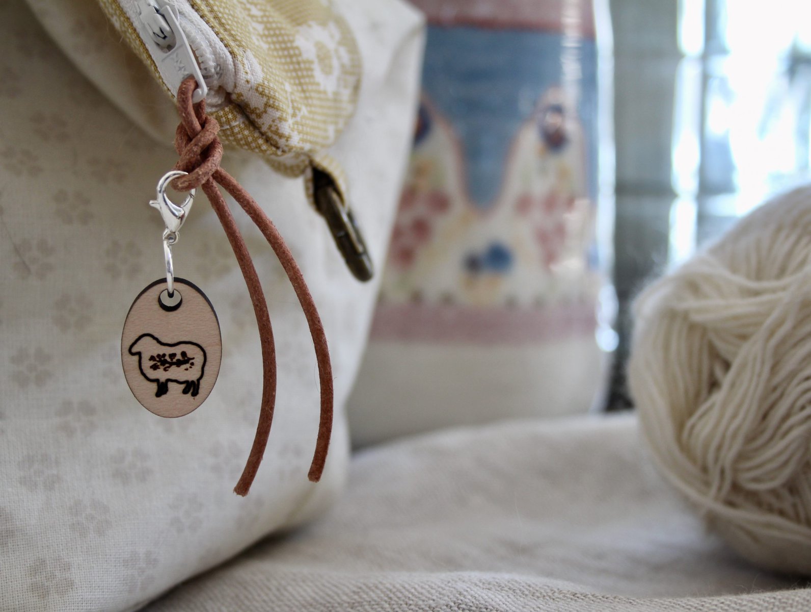 Zipper Pull with Botanical Sheep Design