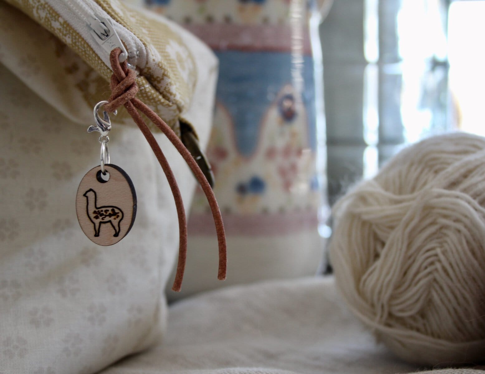 Zipper Pull with Botanical Alpaca Design