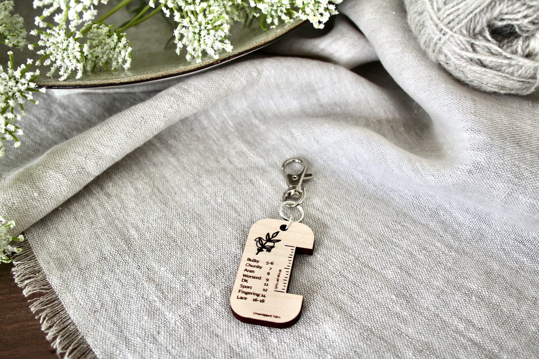 Wraps Per Inch Tool Keychain with Botanical Sheep Design