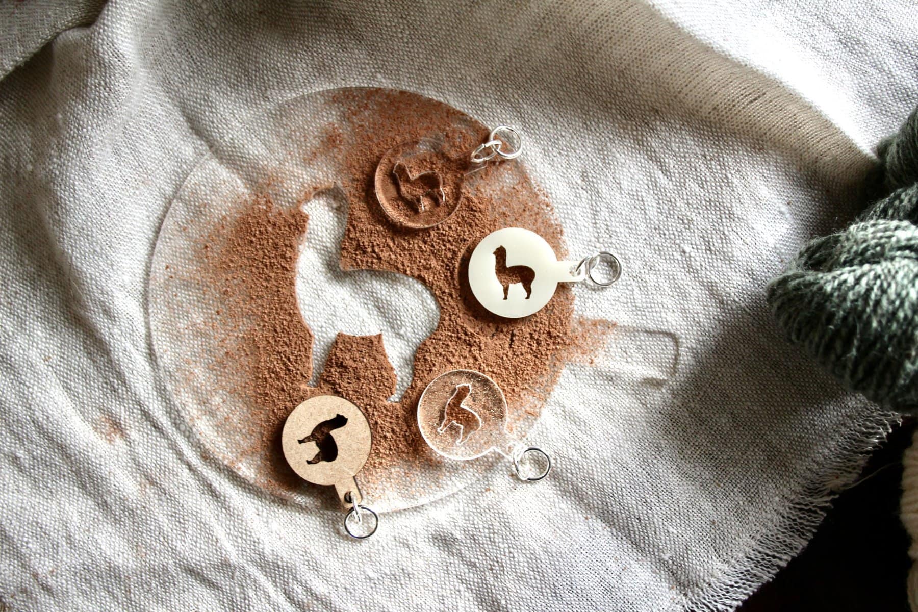 Set of Mini Latte Art Stencil Stitch Markers with Alpaca Design