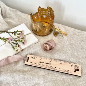 Paris Postage Stamp 4-inch Ruler with a Pale Pink Silk Ribbon