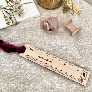 Paris Postage Stamp 4-inch Ruler with a Deep Berry Velvet Ribbon