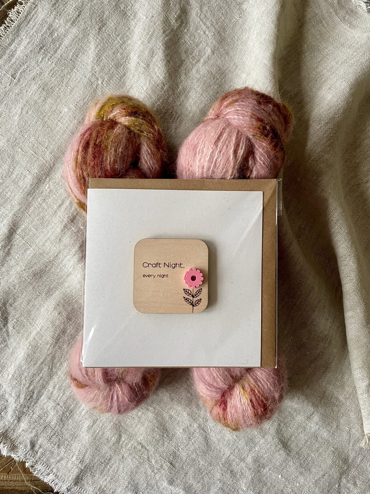 Craft Night Greeting Card with Pink Flower