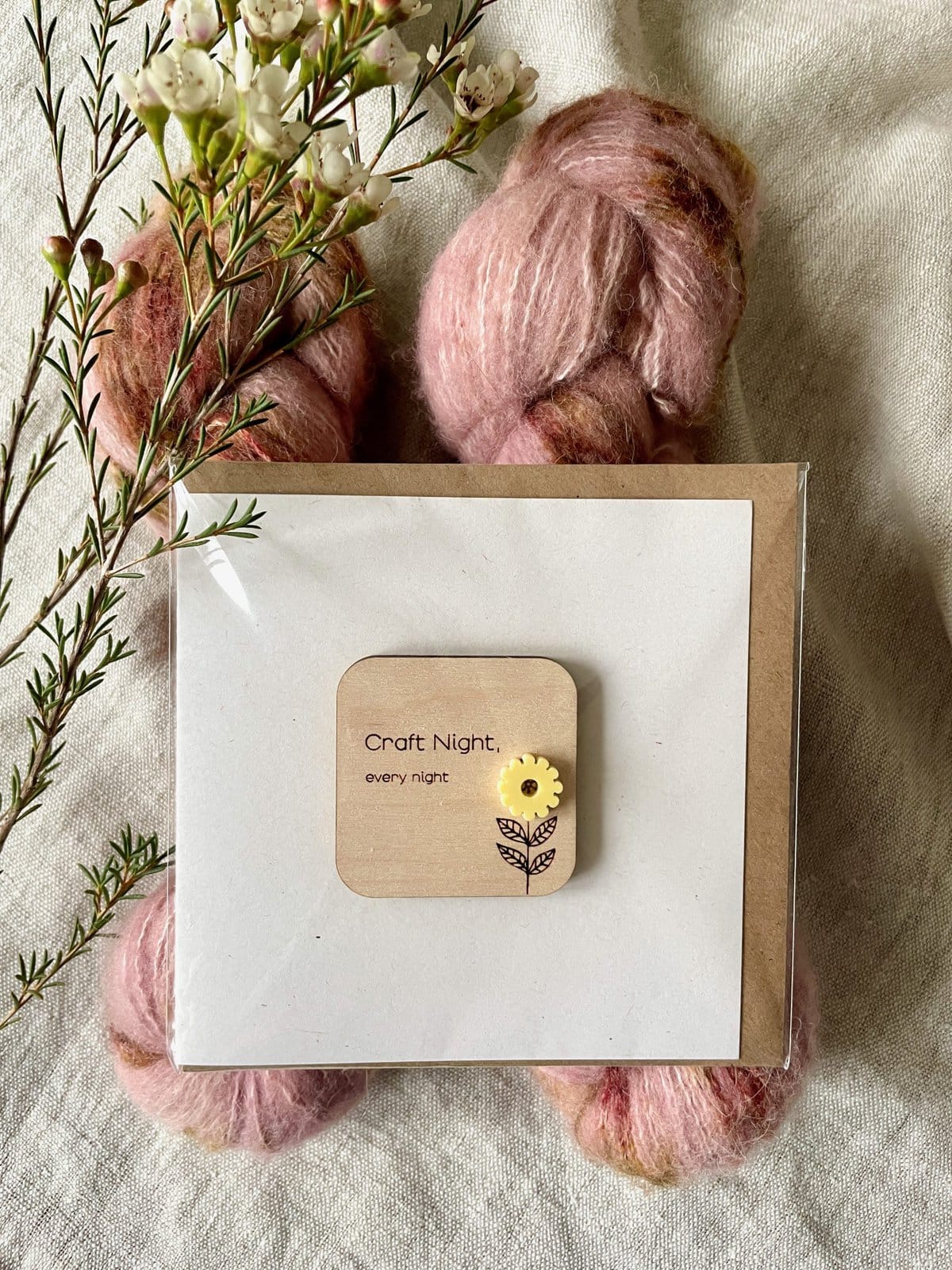Craft Night Greeting Card with Yellow Flower