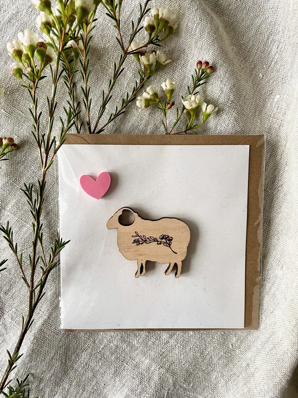 Sheep Greeting Card with Pink Heart
