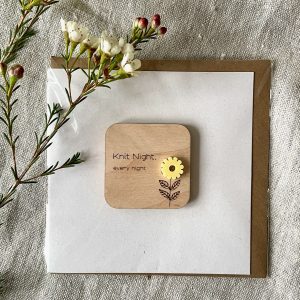 Knit Night Greeting Card with Yellow Flower