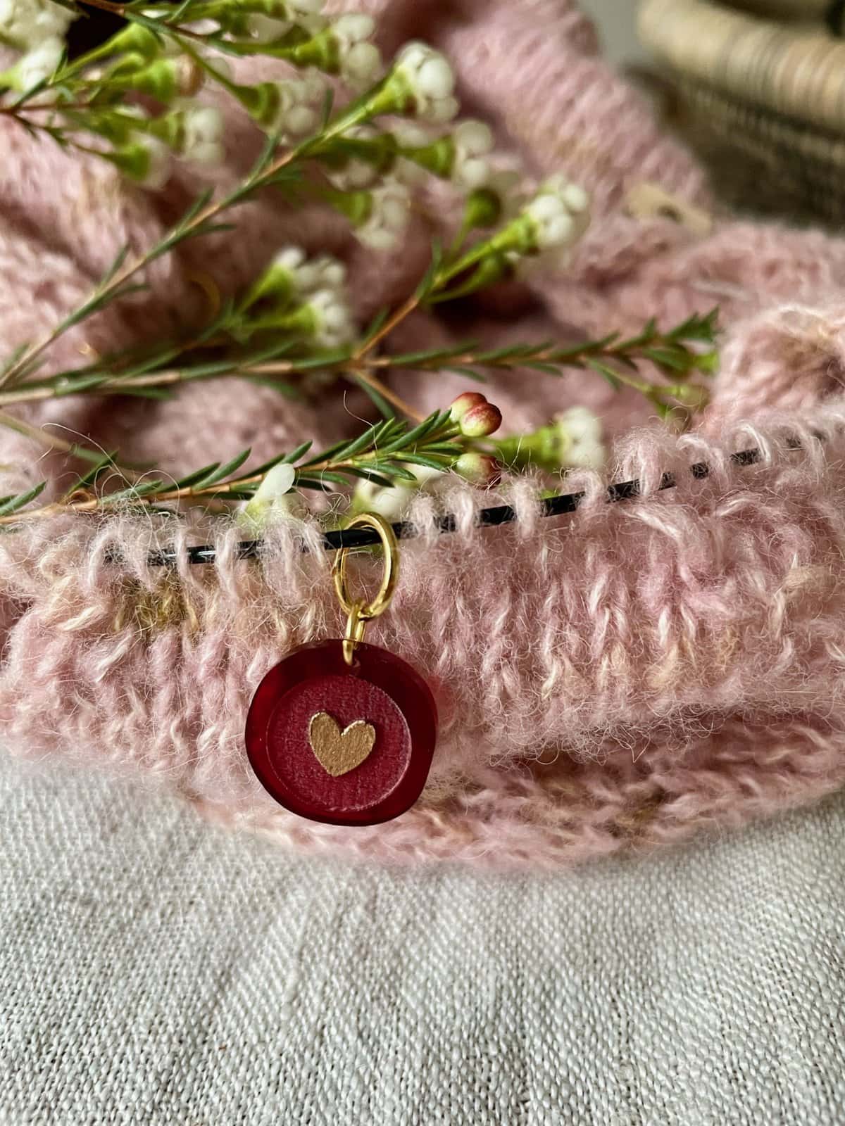Faux Waxed Seal Stitch Marker with Heart Design