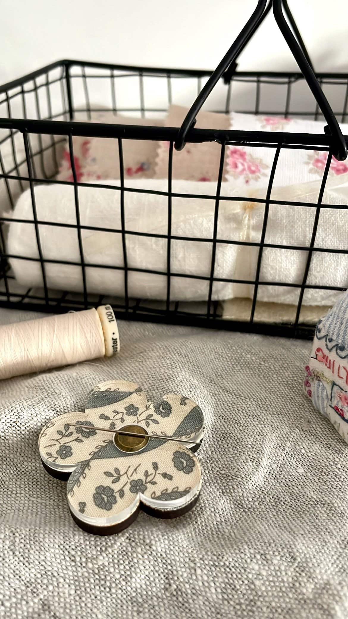 Duck Egg Blue Floral Print Needle Minder