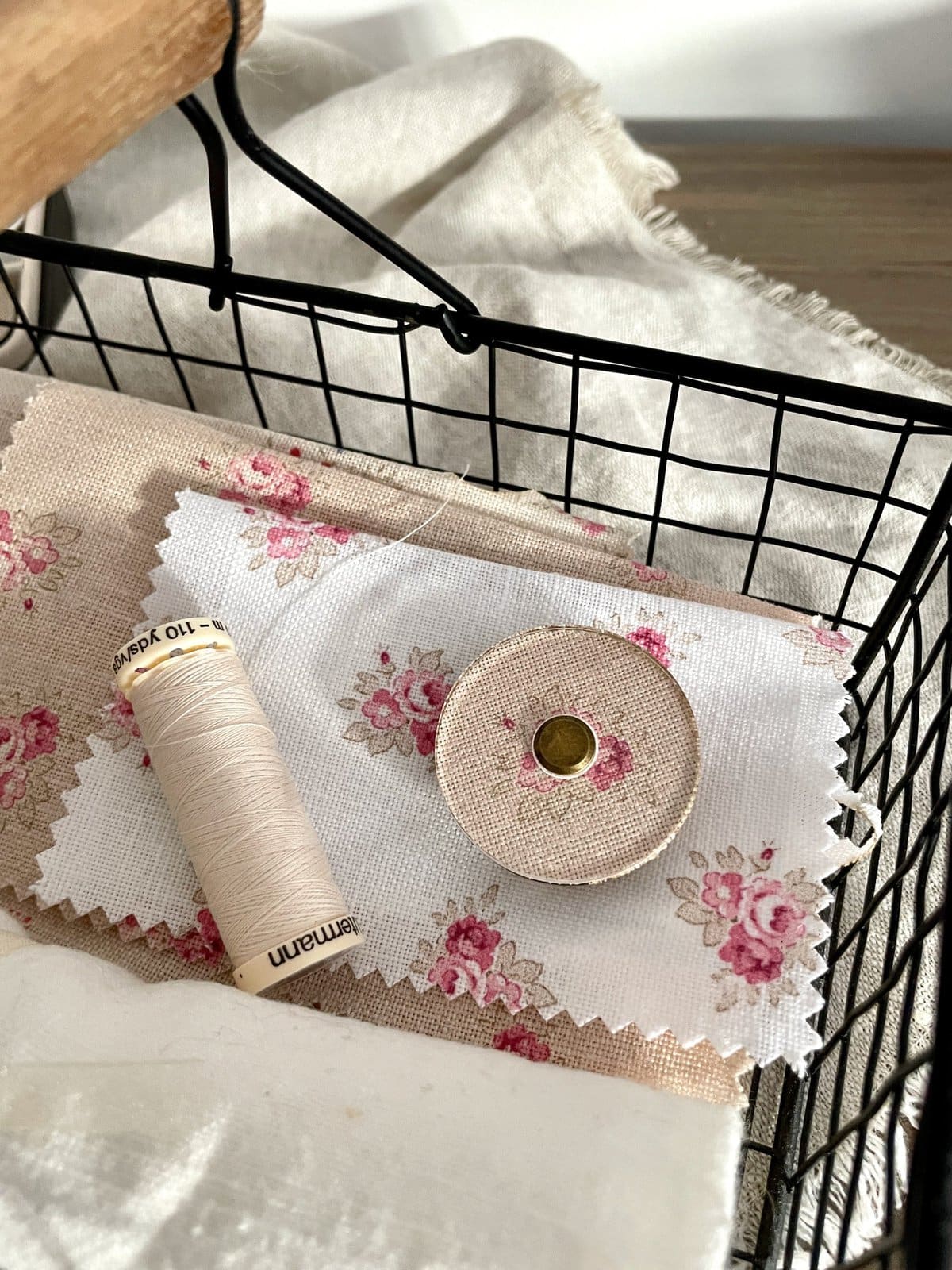 Round Needle Minder with Pink and Green Flowers - Image 2