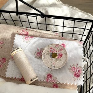 Round Needle Minder with Forget Me Knot Blue Flowers