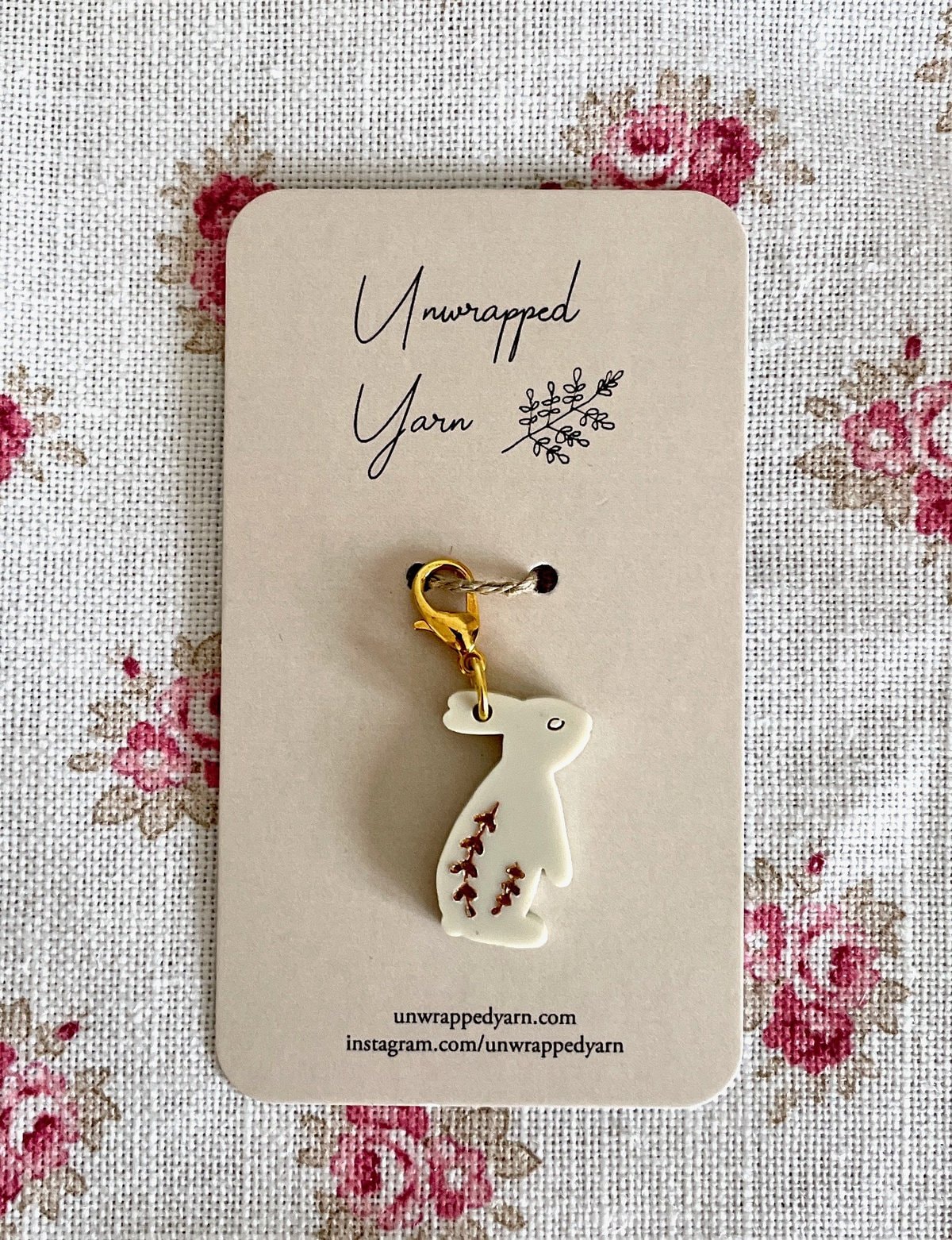 Cream and Gold Rabbit Stitch Marker/Progress Keeper
