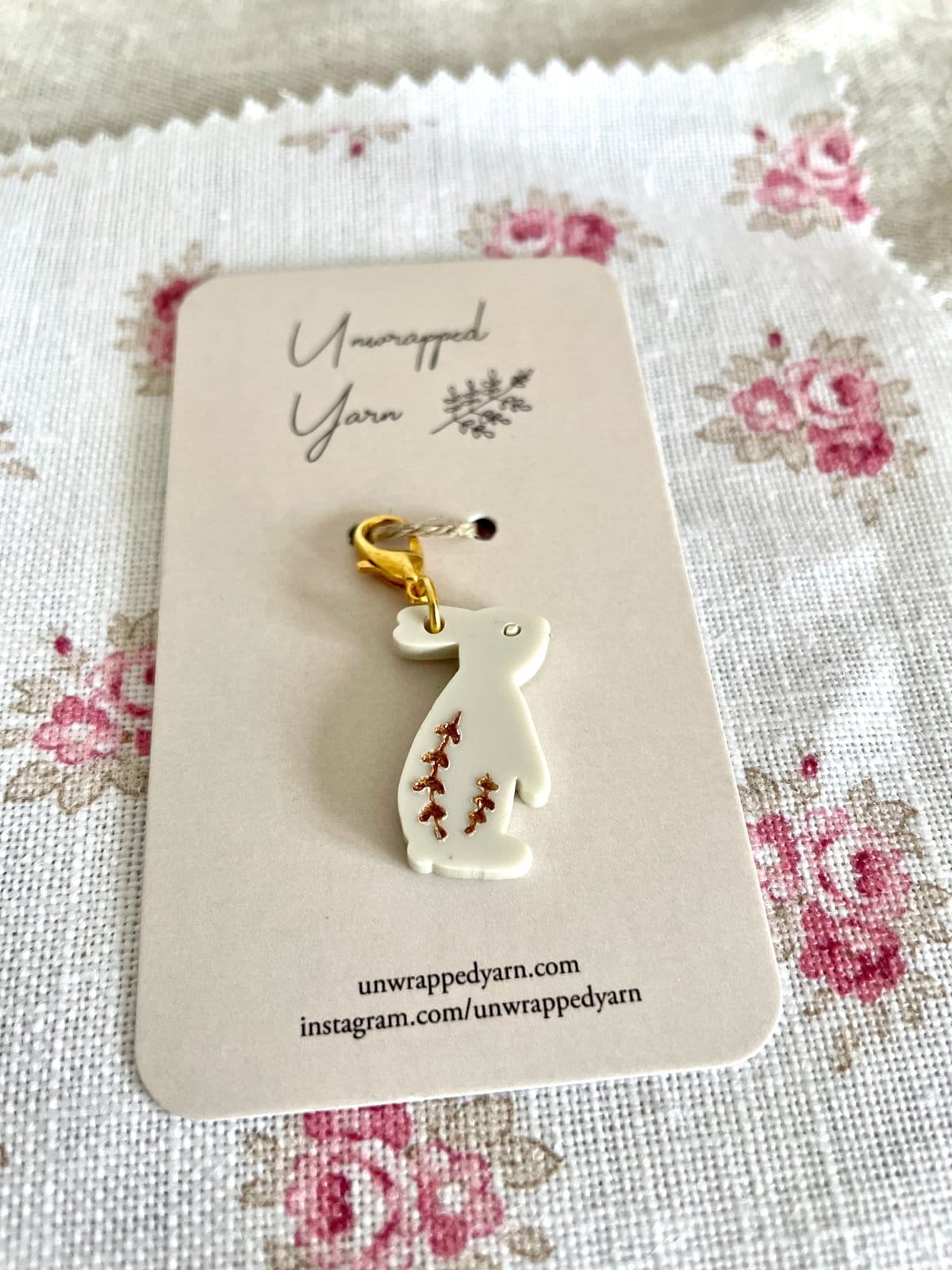 Cream and Gold Rabbit Stitch Marker/Progress Keeper - Image 3