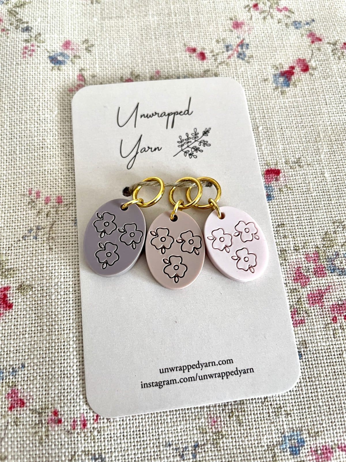 Oval Floral Pink Stitch Marker/Progress Keeper Set