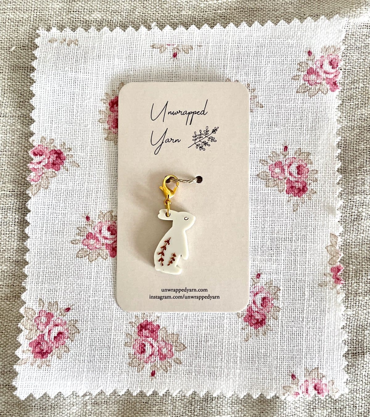 Cream and Gold Rabbit Stitch Marker/Progress Keeper - Image 2
