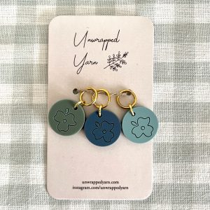 Floral Blue Stitch Marker/Progress Keeper Set