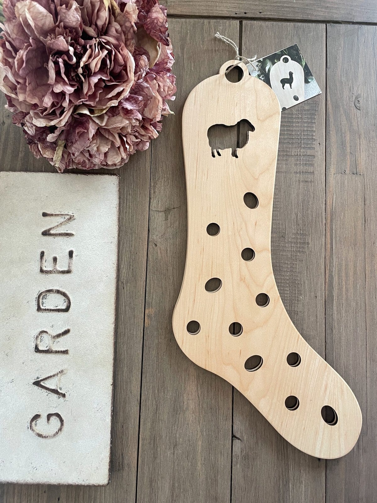 Wooden Sock Blocker with Sheep Design