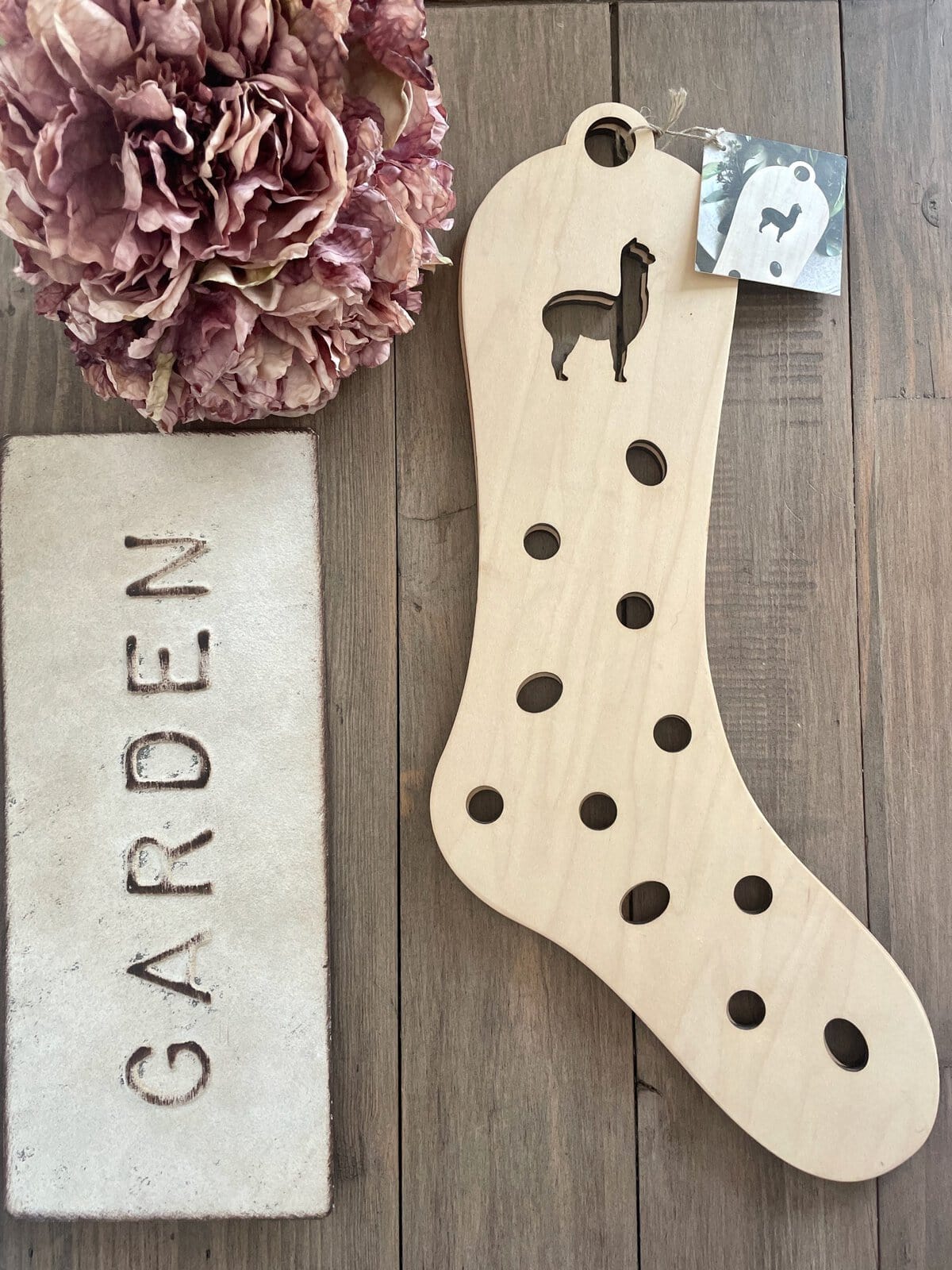 Wooden Sock Blockers with Alpaca Design