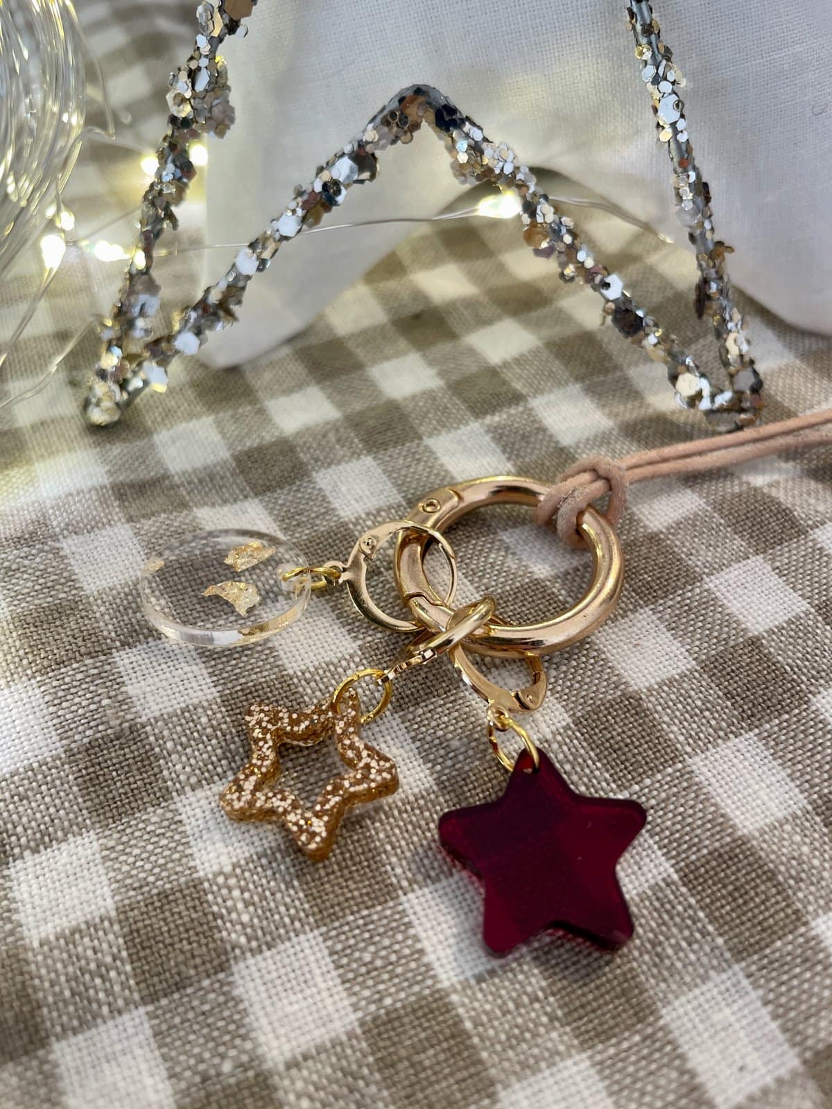 Red and Gold Star Stitch Marker Necklace