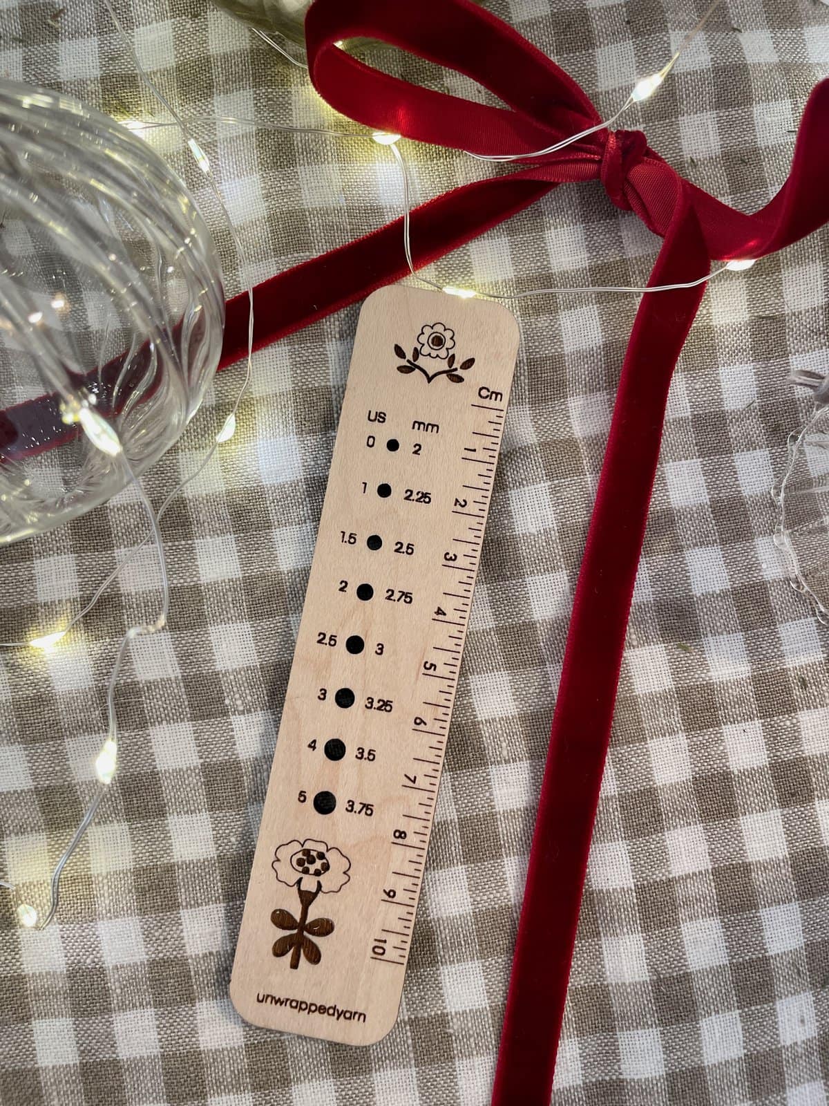 Knitting Needle Gauge and Ruler with Folklore Design