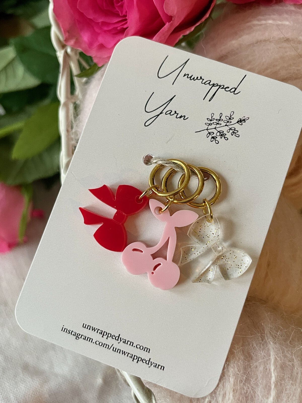Bows and Cherries Stitch Marker Set