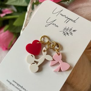 Heart Cherries  and Bow Stitch Marker Set
