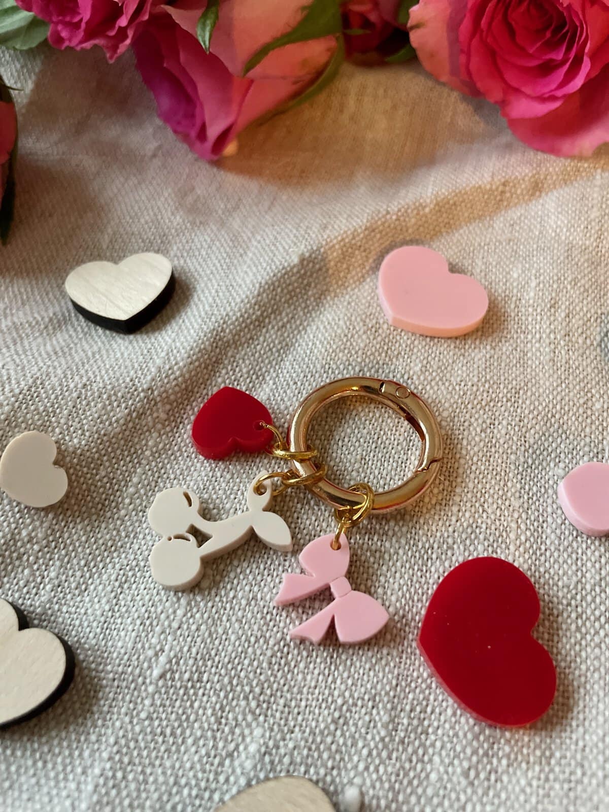 Heart Cherry Bow Bag Charm