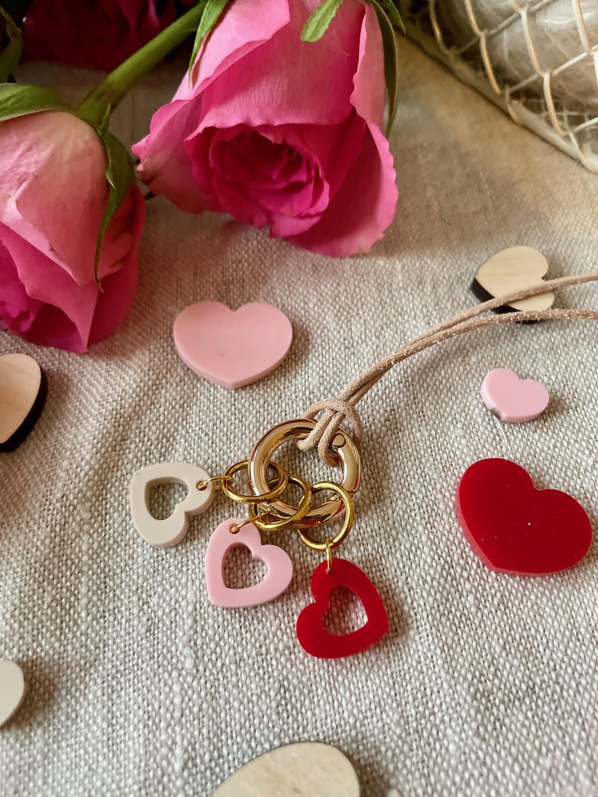 Three Hearts Stitch Marker Necklace