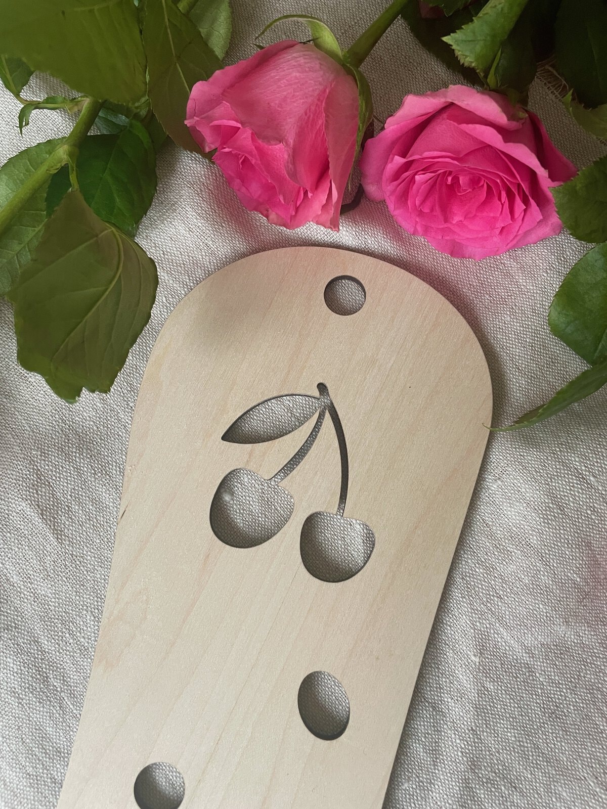 Wooden Sock Blocker with Cherry Design - Image 2