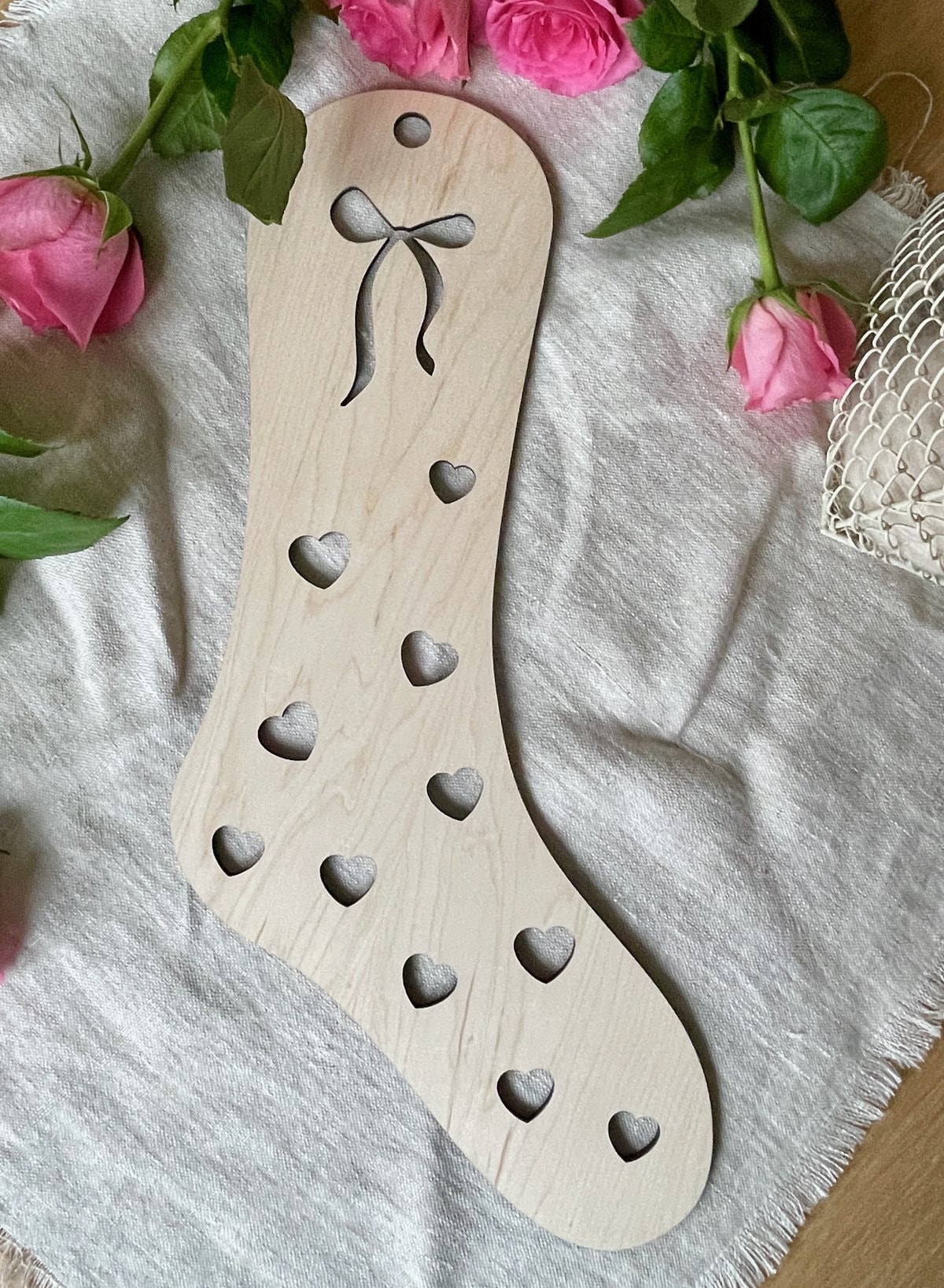 Wooden Sock Blocker with Bow Design