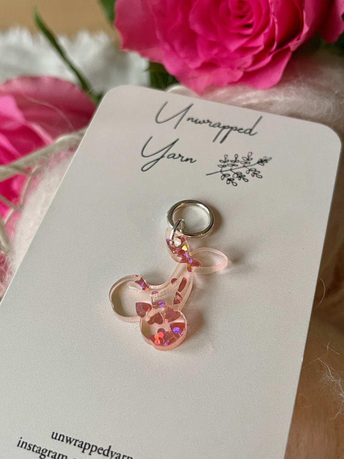 Peach Heart Glitter Cherry Stitch Marker