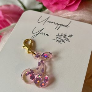 Pink Heart Glitter Cherry Stitch Marker