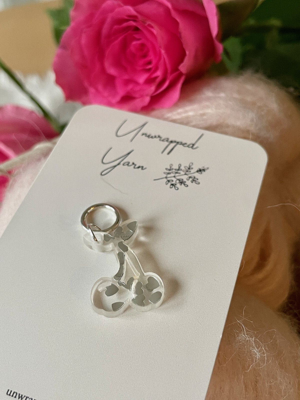 Silver Heart Glitter Cherry Stitch Marker