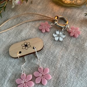 Sakura Earrings and Stitch Marker Necklace Set