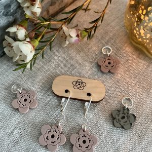 Wax Flower Earrings and Stitch Marker Set