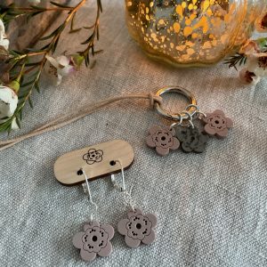 Wax Flower Earrings and Stitch Marker Necklace Set