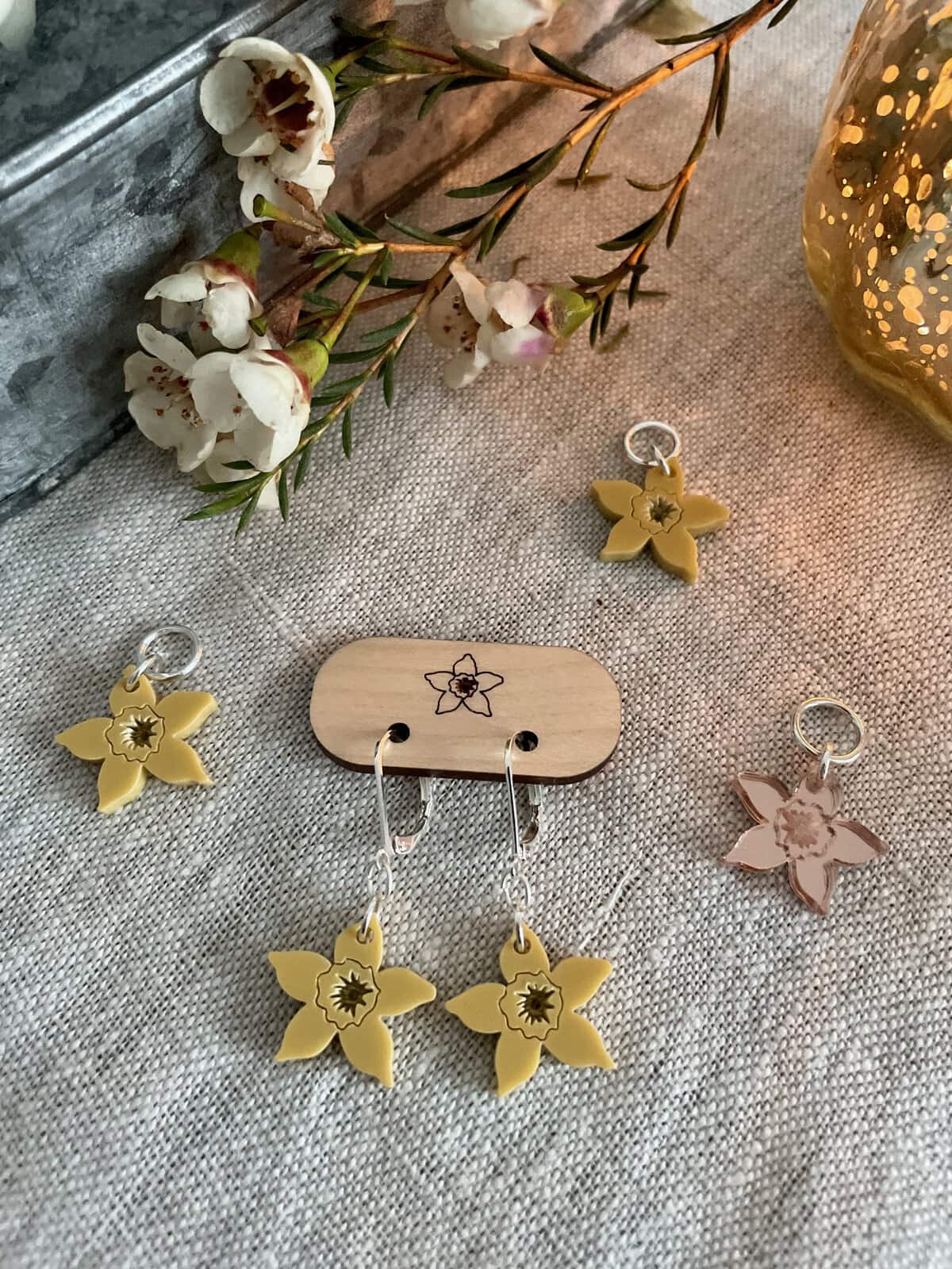 Daffodil Earrings and Stitch Marker Set