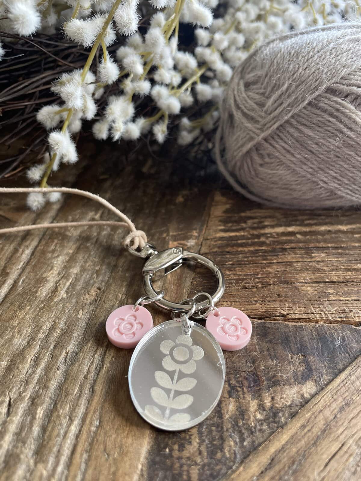 Floret Stitch Marker Necklace with Leather Cord - Image 2