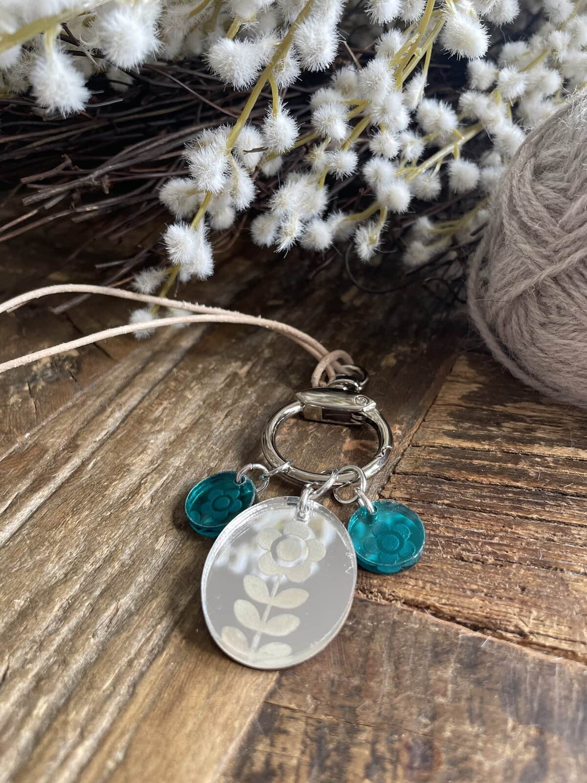 Floret Stitch Marker Necklace with Leather Cord - Image 4