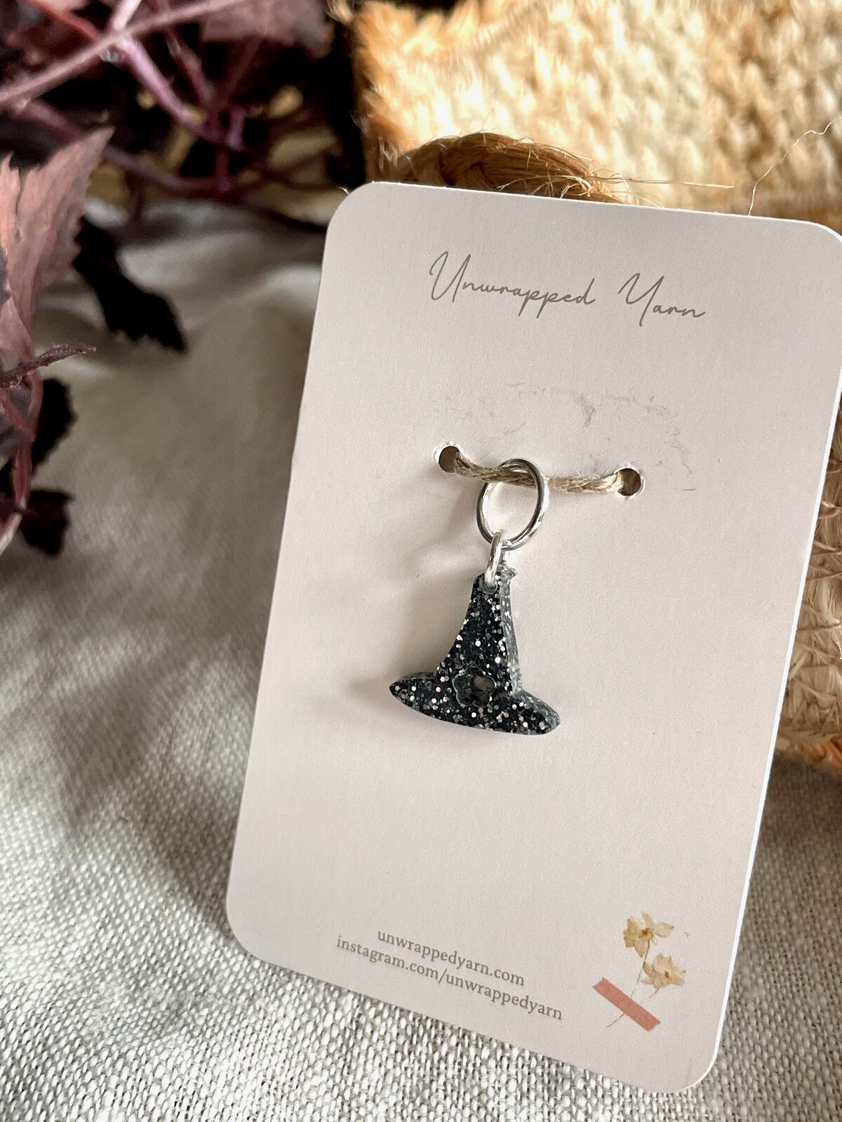 Sparkly witch hat charm jewelry, handmade, perfect for craft and gift occasions.