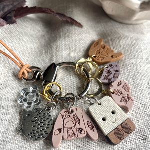 Colorful charm bracelet with floral, animal, and playful character charms, perfect for handcrafted jewelry lovers.