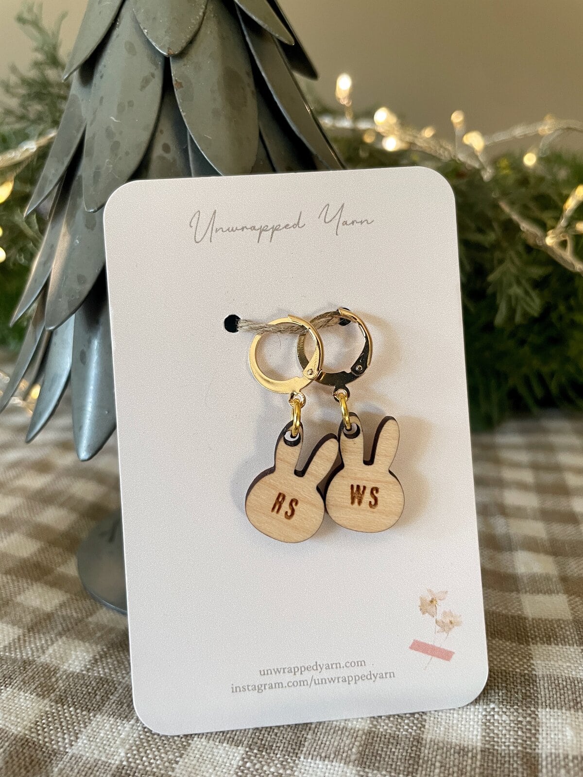 Cute bunny earrings with engraved initials, perfect for handmade jewelry lovers and gift-giving.