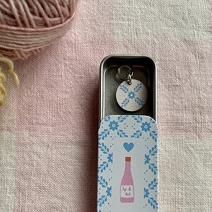 Sip and Knit or Crochet Tin with Matching Notion