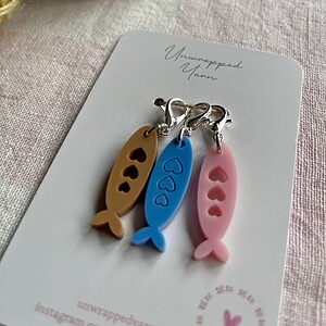 Set of 3 Sardine Acrylic Stitch Markers/Progress Keepers