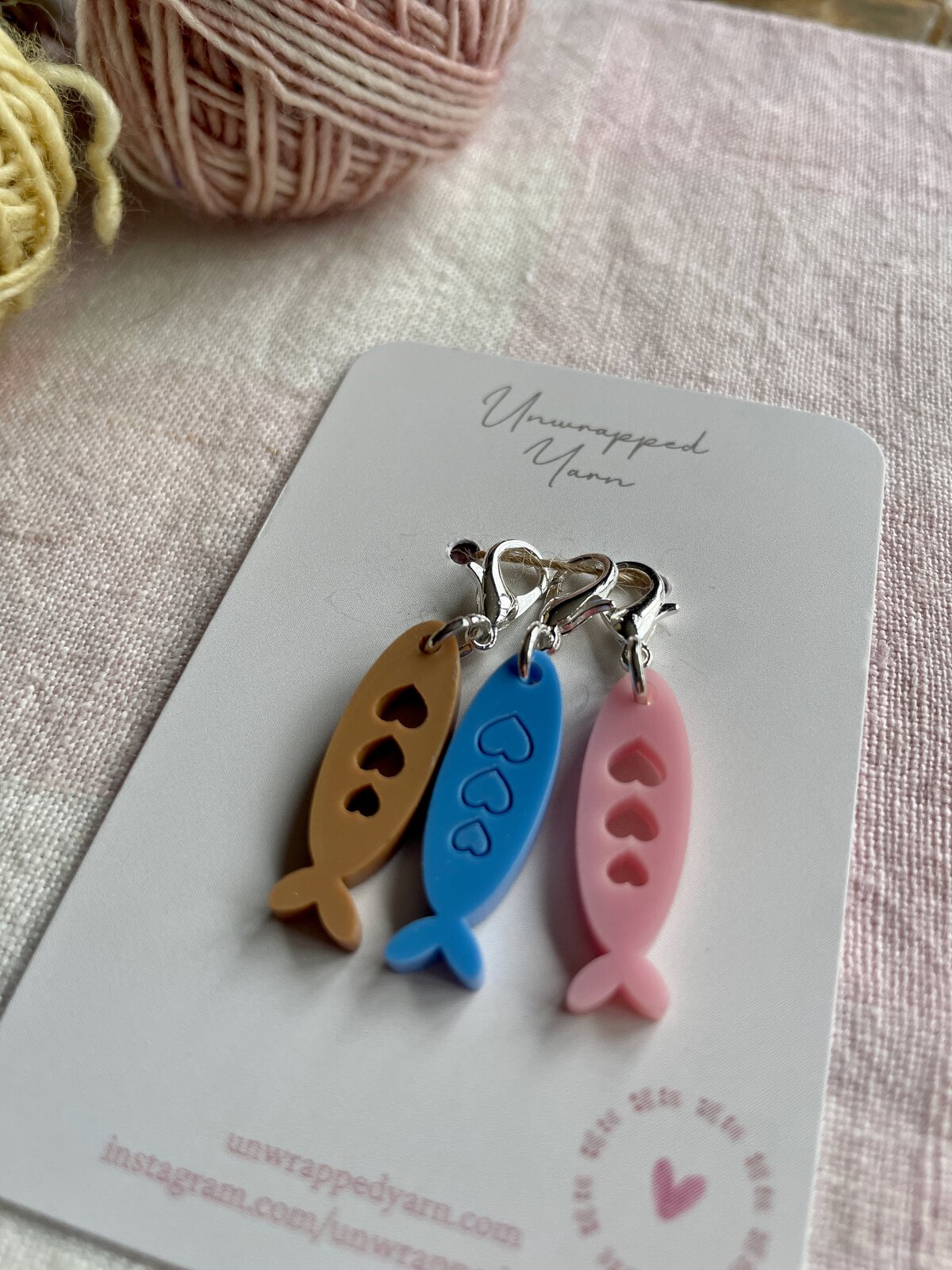 Set of 3 Sardine Acrylic Stitch Markers/Progress Keepers