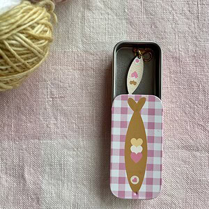 Pink Gingham Sardine Tin and Matching Notion