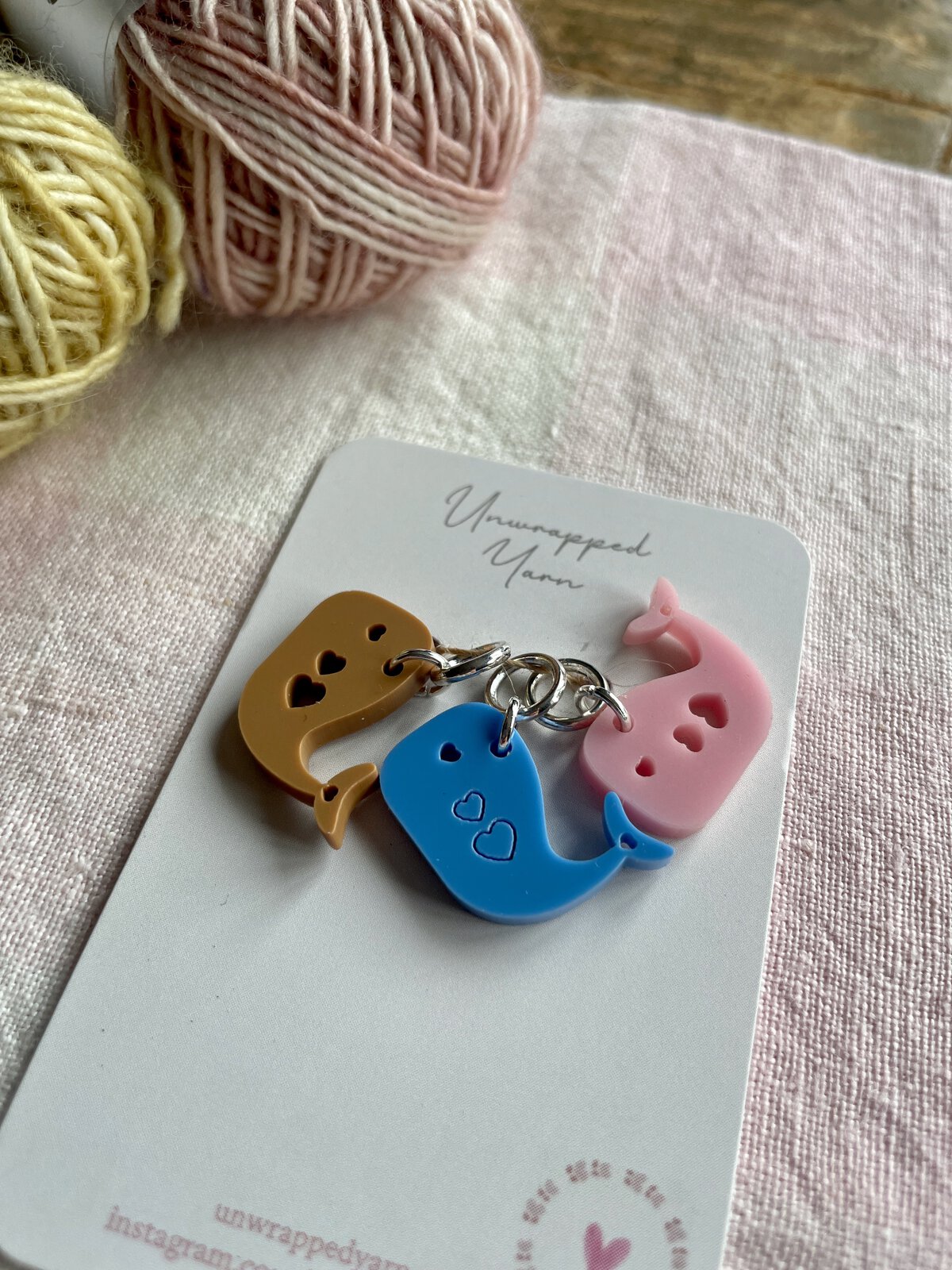 Set of 3 Whale Acrylic Stitch Markers/Progress Keepers