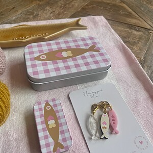 Pink Gingham Sardine Tin with Matching Notions