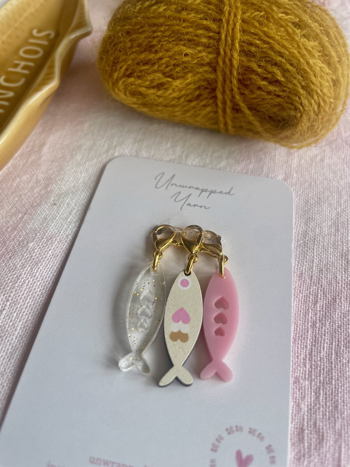 Set of 3 Pink Sardine Stitch Markers/Progress Keepers